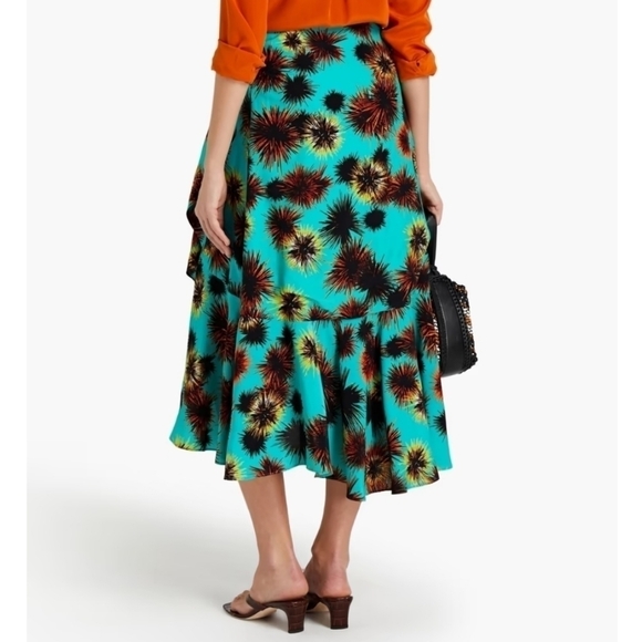 New KENZO Ruffled Printed Crepe De Chine Jade Midi Wrap Skirt NWT 34 FR/2 US/ XS - Picture 5 of 13